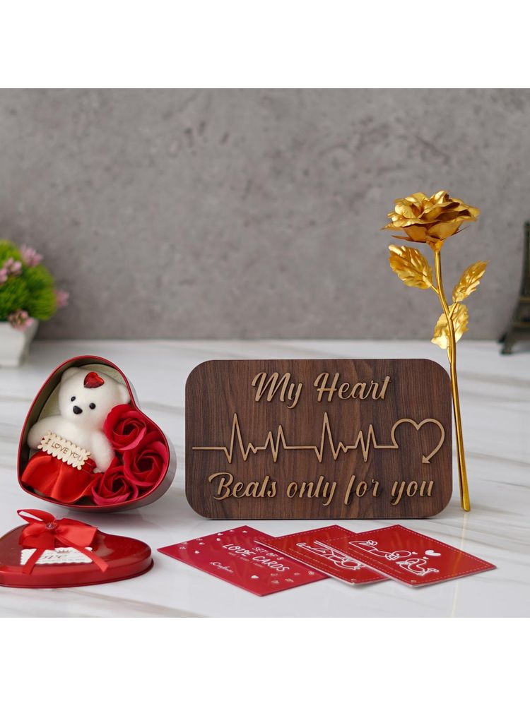 eCraftIndia Combo of Set of 8 Love Gift Cards, Wooden Showpiece With Stand, Red Heart Shape Gift Box-picture-27