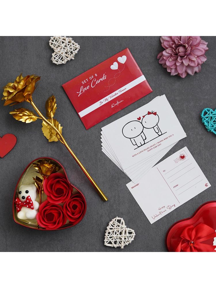 eCraftIndia Combo of Set of 8 Love Post Cards, Golden Rose, Red Heart Shaped Gift Box-picture-19