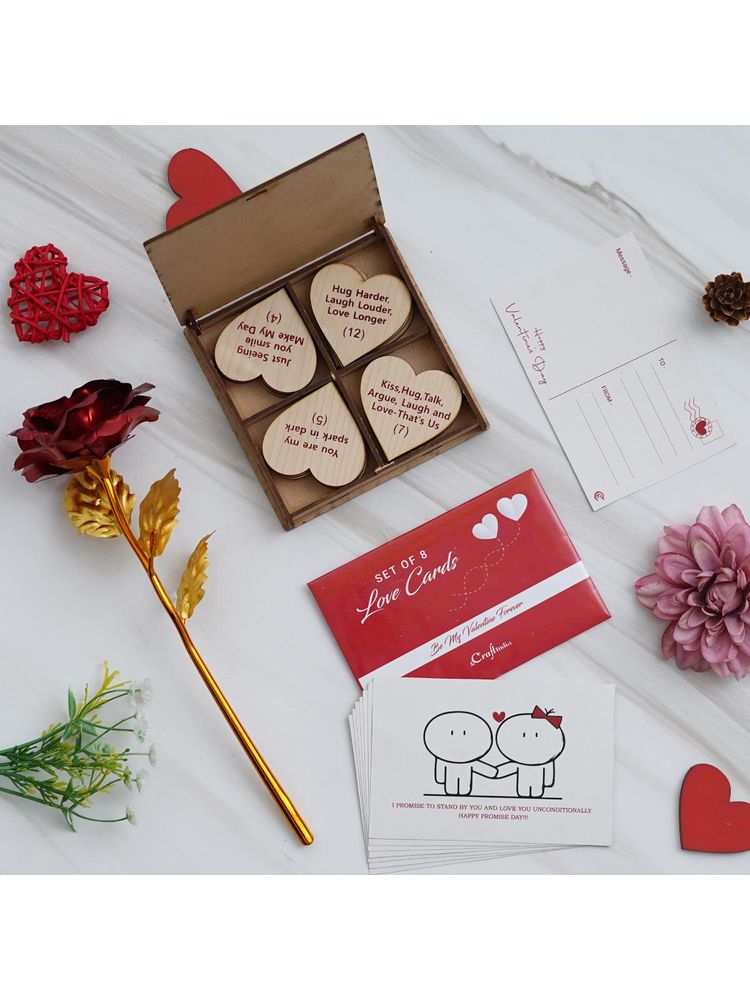 eCraftIndia Combo of Set of 8 Love Post Cards, Golden Red Rose, Red Heart Shaped Gift Box-picture-13