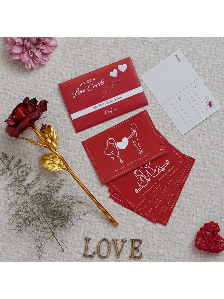 eCraftIndia Valentine Combo of Set of 8 Love Post Cards Gift Cards Set, Golden Red Rose Gift Set-image-49