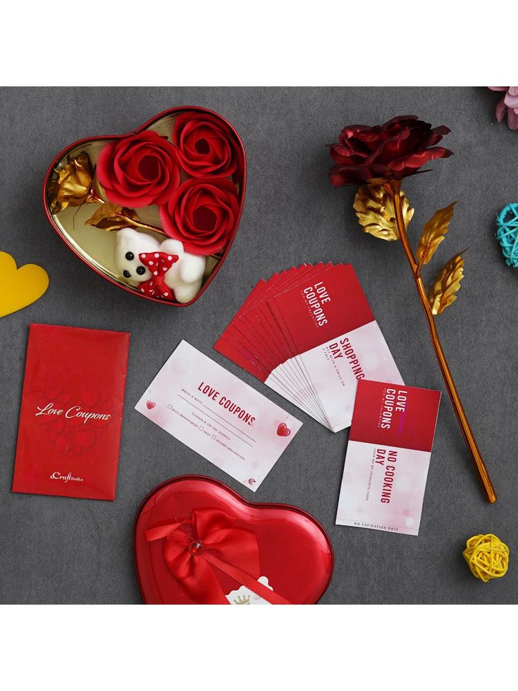 eCraftIndia Combo of Set of 12 Love Coupons, Golden Red Rose, Red Heart Shaped Gift Box-picture-33
