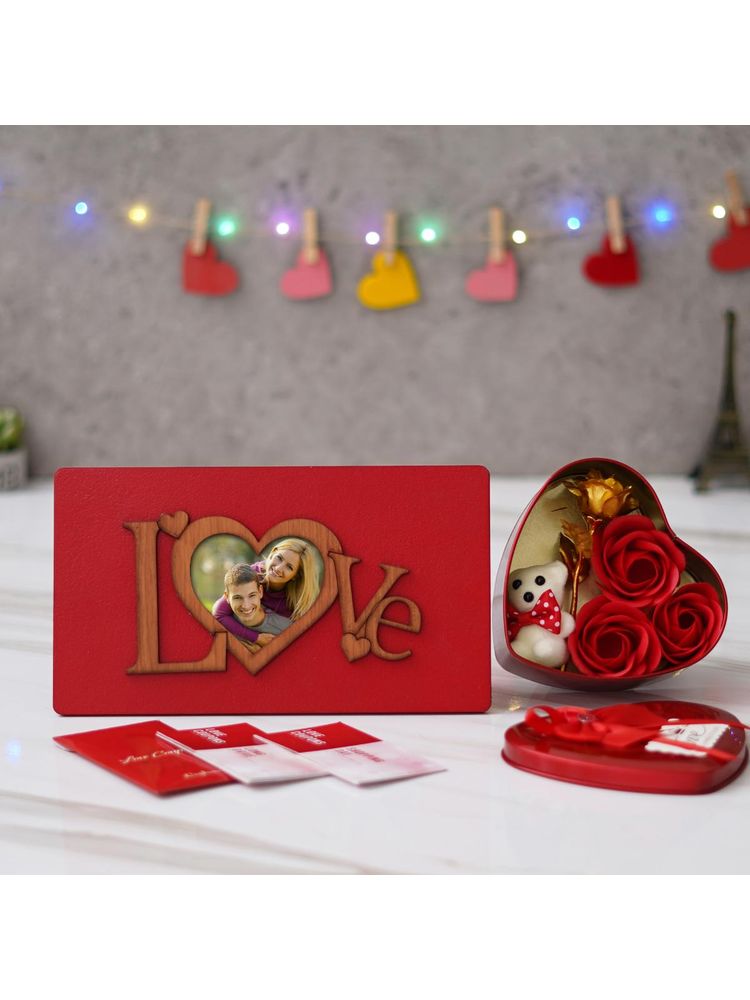 eCraftIndia Combo of Set of 12 Love Coupons, "Love" Photo Frame with Stand, Heart Shaped Gift Box-image-9