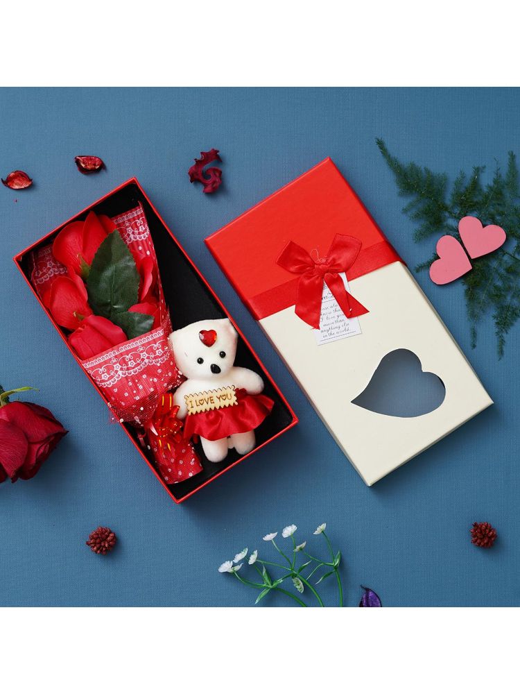 eCraftIndia Red Roses Bouquet Teddy Bear Gift Box Valentine Day Gift-picture-15