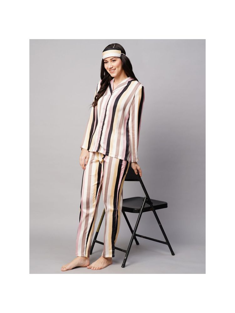 Drape In Vogue Womens White Peach Lining Satin Print Night Suit-picture-26