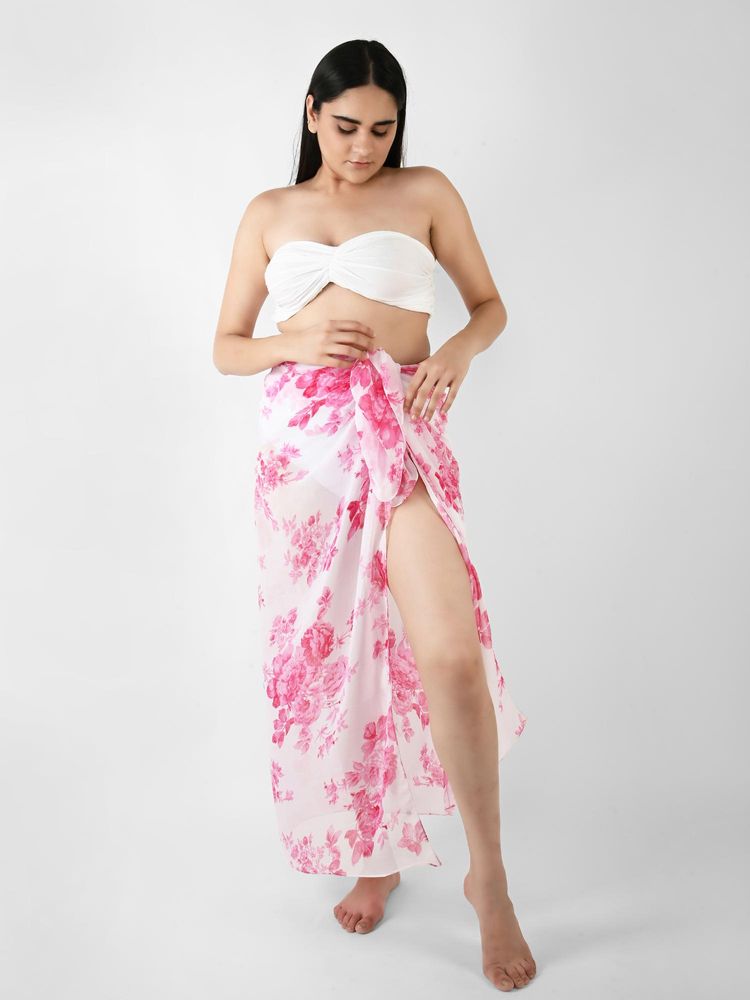 Blissence White And Pink Floral Printed Long Sarong-picture-20