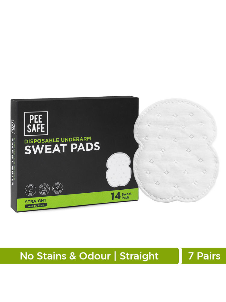 Pee Safe Disposable Underarm Sweat Pads (Straight) For Men & Women - Prevent Stains & Absorb Sweat (14pcs)