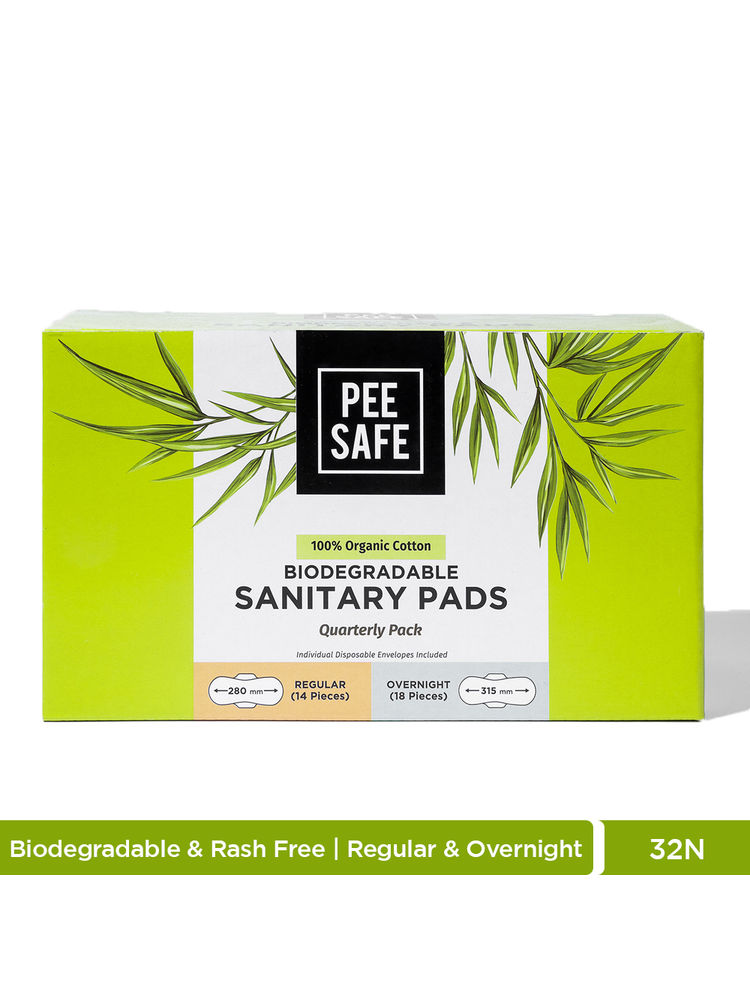 Pee Safe 100% Organic Cotton Sanitary Pads Quarterly Pack (14 Regular Pads & 18 Overnight Pads)-image-42