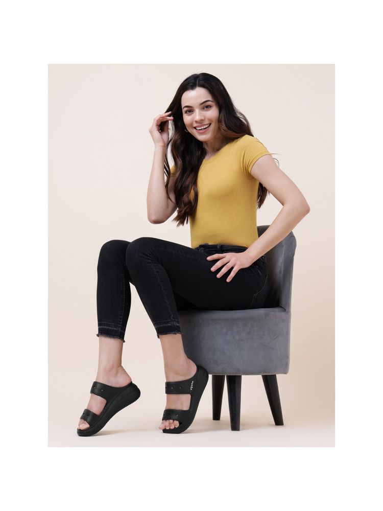 Yoho Black Double Strap Clogs for Women