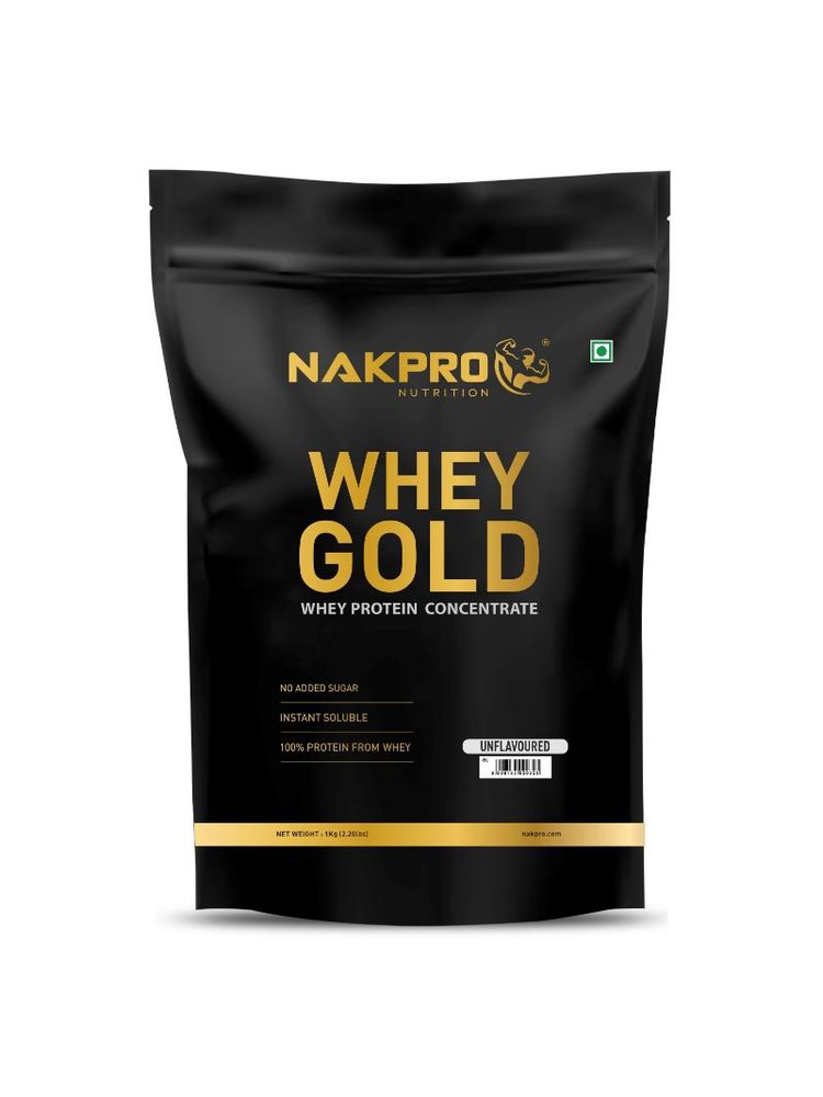 NAKPRO Gold 100% Whey Protein Concentrate Supplement Powder - Unflavoured