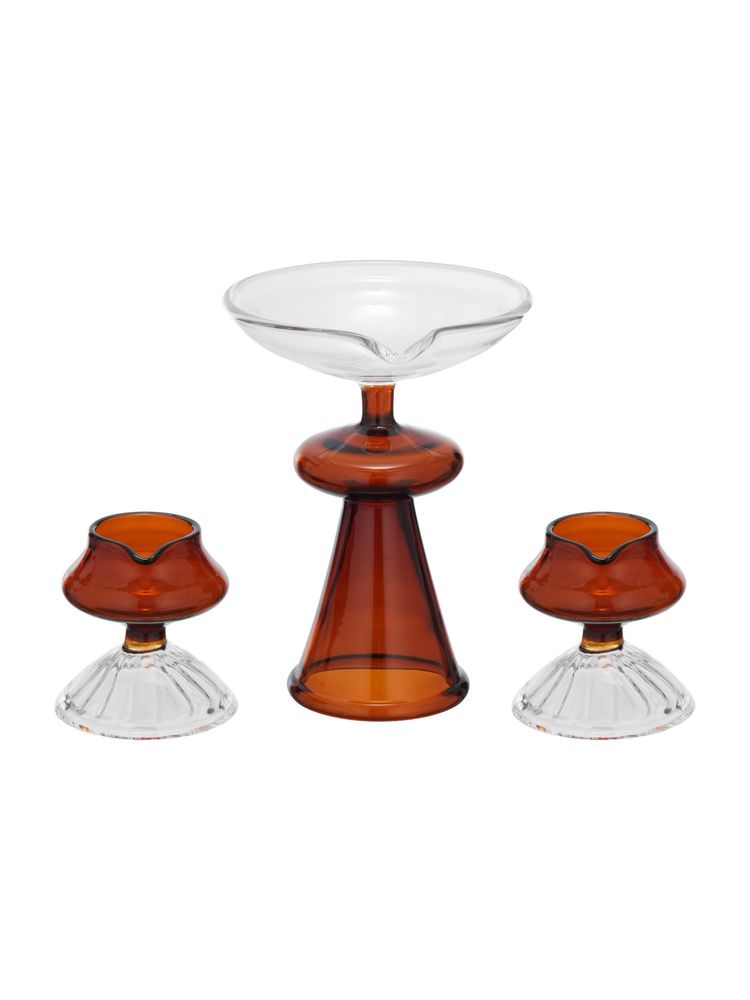 Trovea's Amber Aura Trio Clear & Amber Borosilicate Glass Diyas (Set of 3)-picture-11