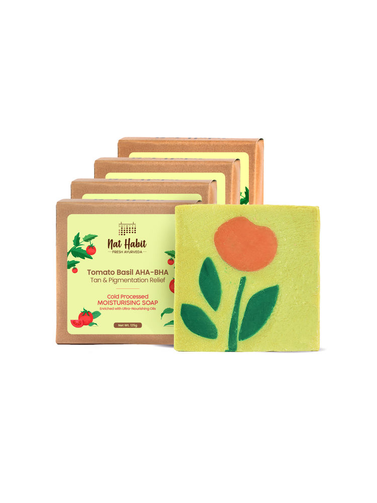 Nat Habit Cold Processed Tomato Basil AHA-BHA Moisturising Soap - Pack of 4-picture-17