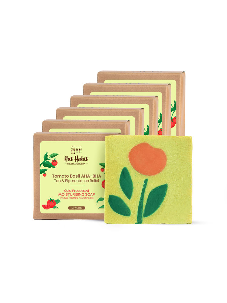 Nat Habit Cold Processed Tomato Basil AHA-BHA Moisturising Soap - Pack of 6-picture-14