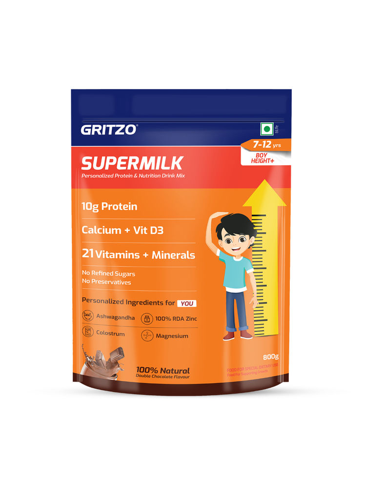 Gritzo SuperMilk Height+ (7-12y Boys), 10g Protein (Double Chocolate, 800g)
