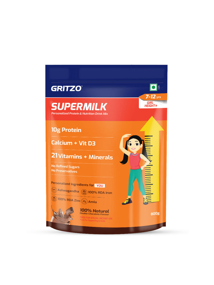 Gritzo SuperMilk Height+ (7-12y Girls), 10g Protein (Double Chocolate, 800g)-picture-28