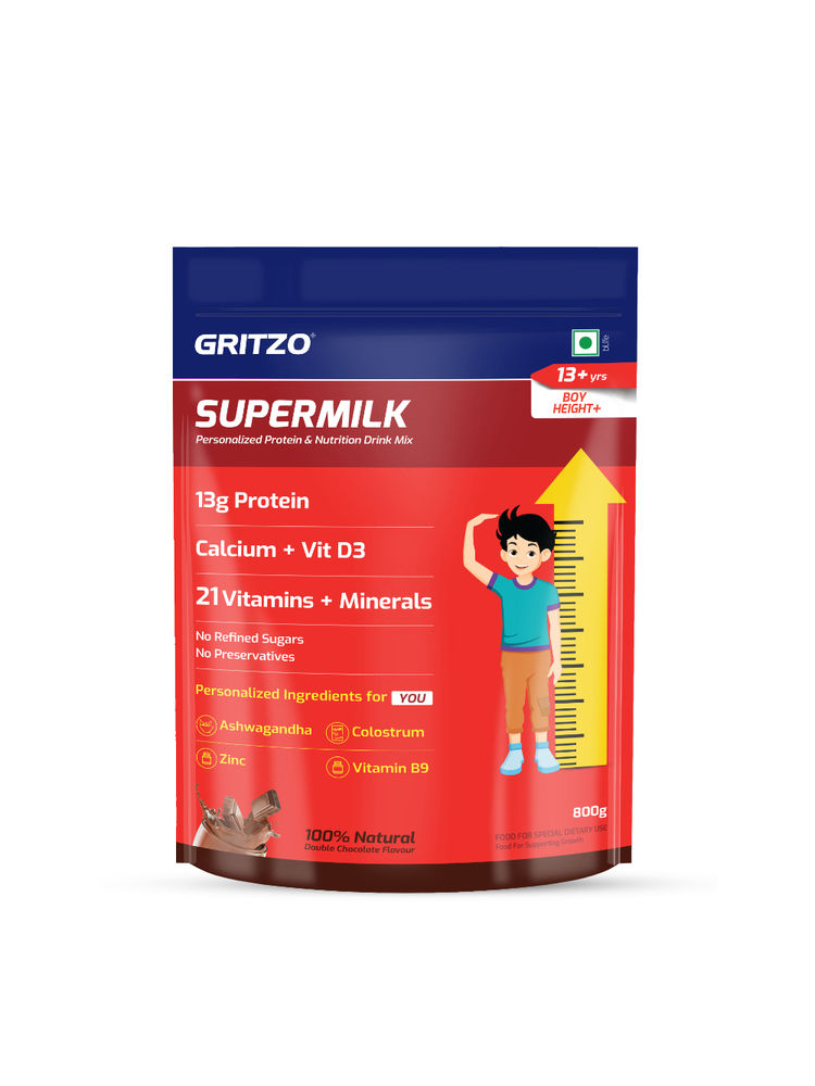 Gritzo SuperMilk Height+ (13+y Boys), 13g Protein (Double Chocolate, 800g)