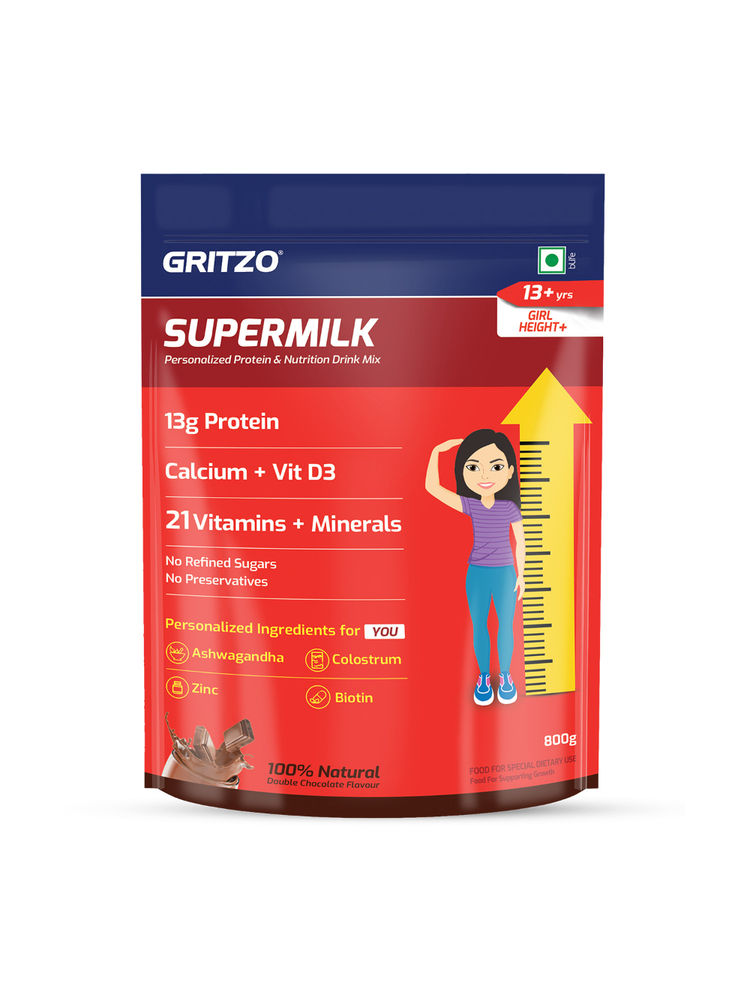 Gritzo Supermilk Height + ( 13+Y Girls) Protein - Double Chocolate