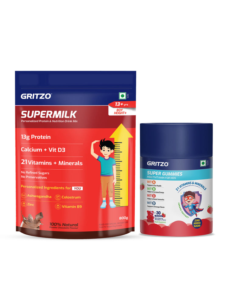 Gritzo SuperMilk Height+, 13+y Boys with Super Gummies (Double Chocolate, 800g & Strawberry, 30 Nos)-image-49