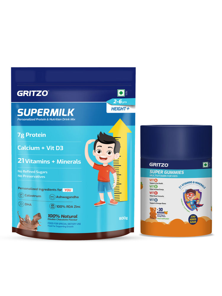 Gritzo SuperMilk Height+ (2-6y), 7g Protein (Double Chocolate, 800g)& Gummies (Orange, 30 Nos)-image-11