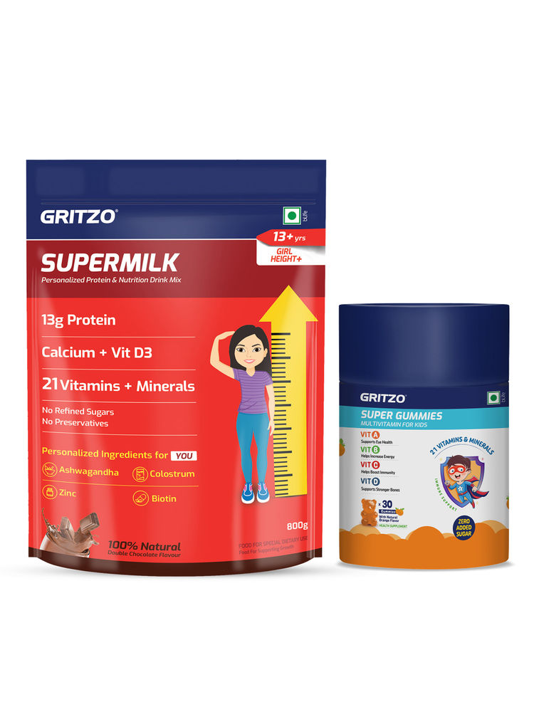 Gritzo Supermilk Height+ (13+ Girls),13G Protein (Double Chocolate 1Kg) & Super Gummies (Orange)-picture-32