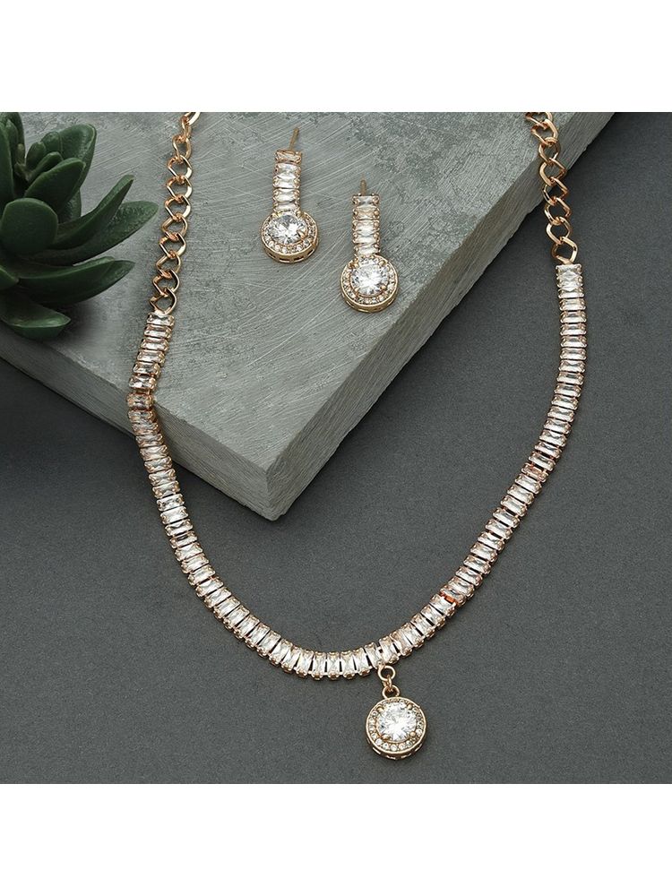 Zaveri Pearls Rose Gold Baguette Diamonds Necklace & Earring Set-ZPFK15239-picture-12