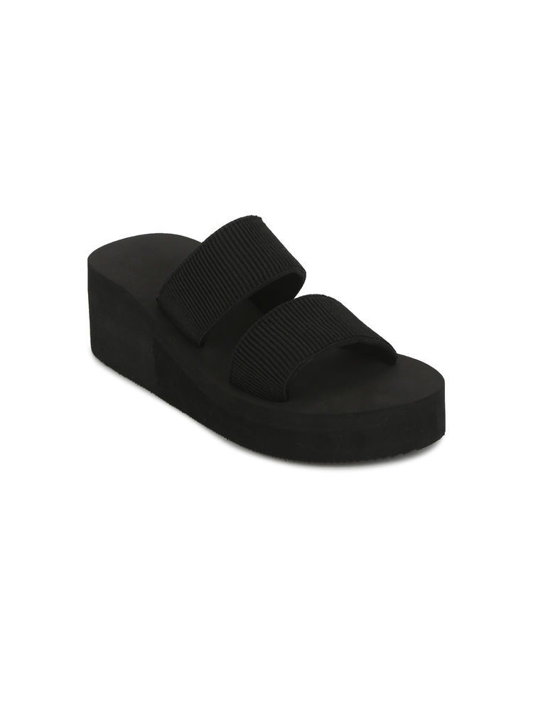 Truffle Collection Black Eva Mid Heel Slip On Wedges