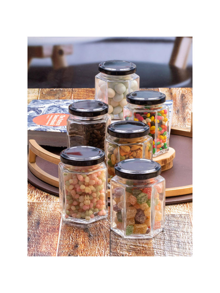 Goodhomes Glass Storage Jar With Black Lid (Set of 6)-image-45