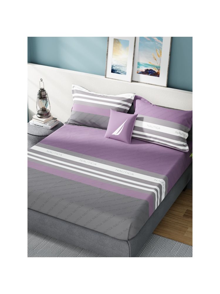 Nautica Super Soft 100% Cotton Purple King Bedsheet With 2 Pillow Covers (Set of 3)-image-19