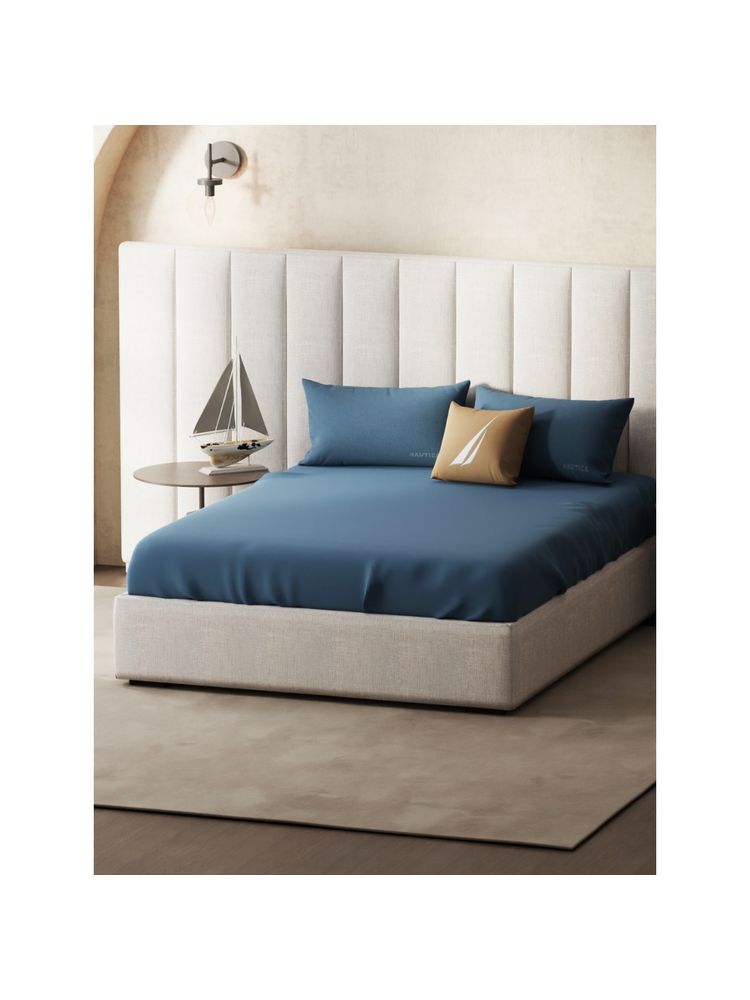 Nautica Super Soft 100% Cotton Blue Xl King Size Bedsheet With 2 Pillow Covers (Set of 3)