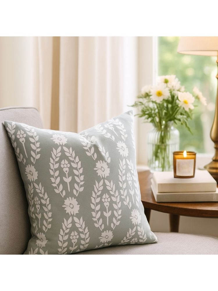 THROW PILLOW Graceful Bloom Grey Floral Printed Cushion Cover-picture-14