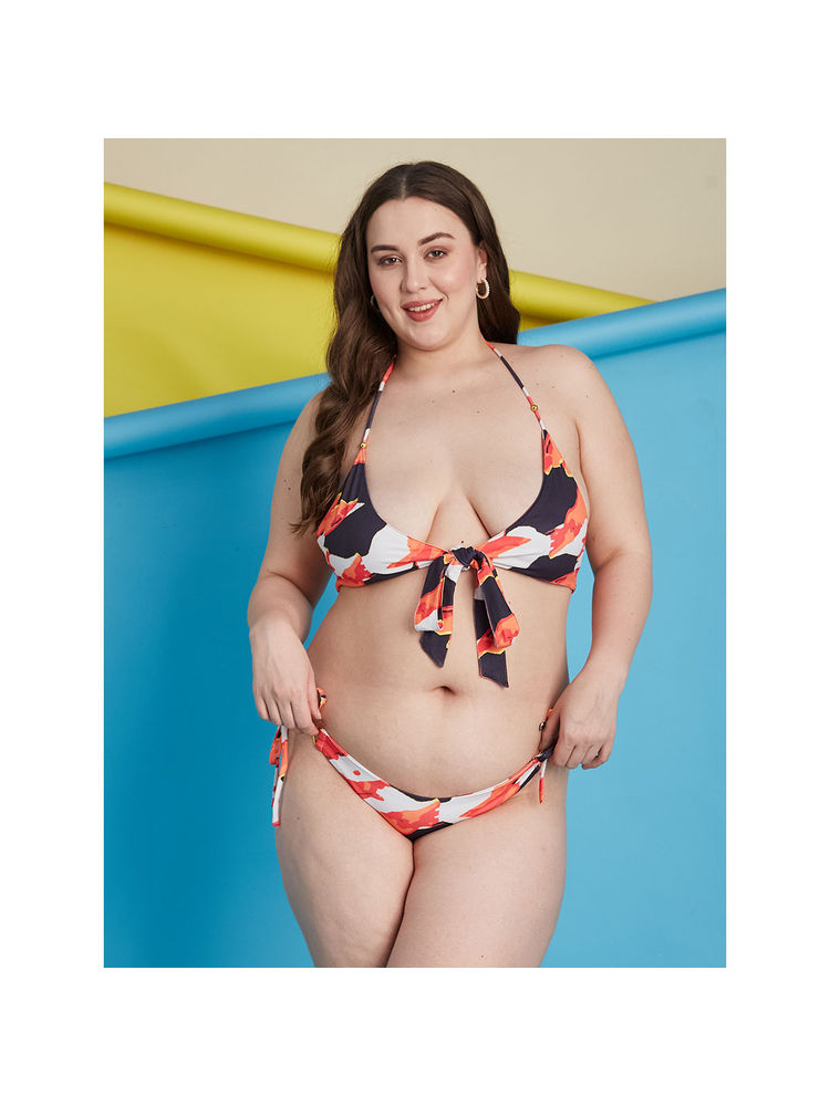Secrets By ZeroKaata Multi-Color Plus Size Printed Halter Beachwear Swim Bikini (Set of 2)-picture-23