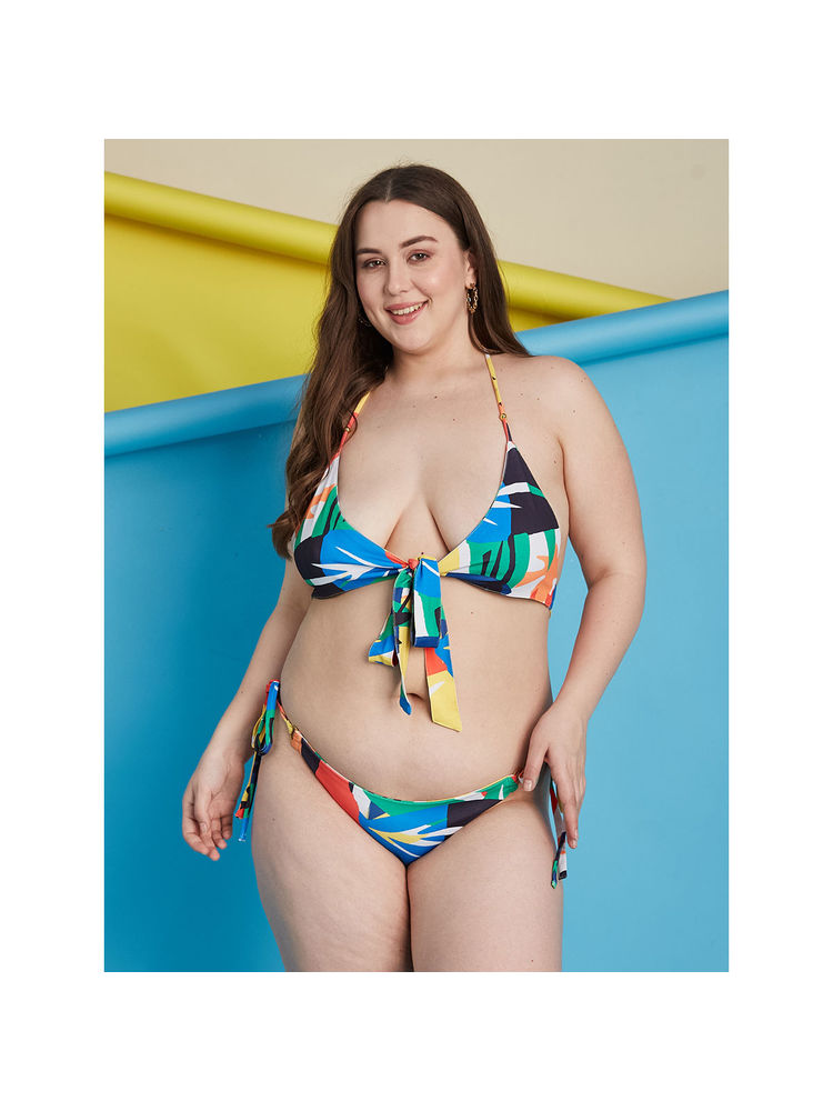 Secrets By ZeroKaata Multi-Color Plus Size Printed Halter Beachwear Swim Bikini (Set of 2)-image-24