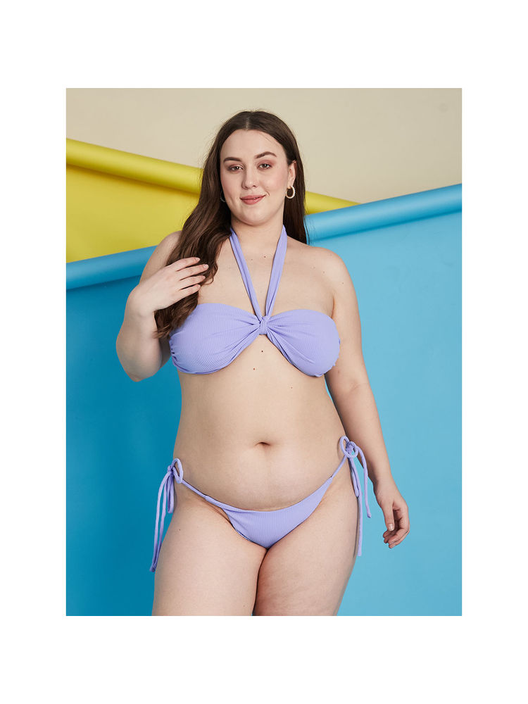 Secrets By ZeroKaata Lavender Plus Size Ribbed Halter Beachwear Swim Bikini (Set of 2)-image-38