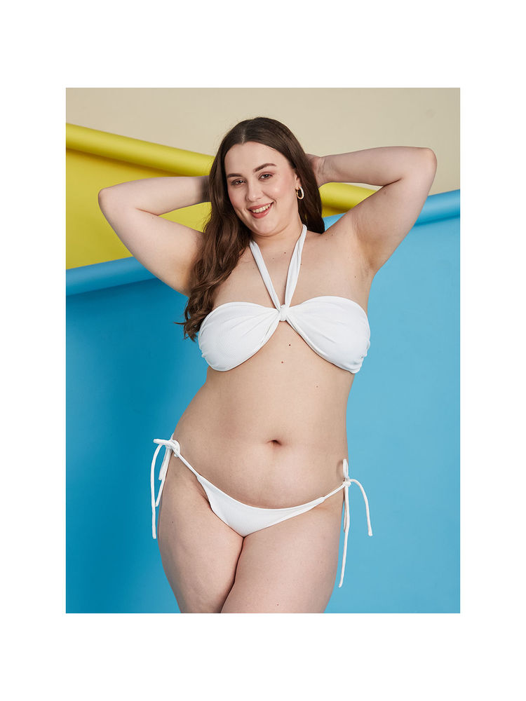 Secrets By ZeroKaata White Plus Size Ribbed Halter Beachwear Swim Bikini (Set of 2)-image-48