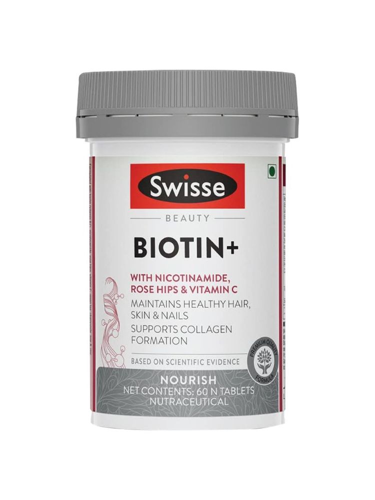 Swisse Beauty Biotin+ With Nicotinamide, Rose Hips & Vitamin C For Healthy Hair, Nourishes Skin & Nails, Supports Collagen Formation –60 Tablets for Both Men & Women