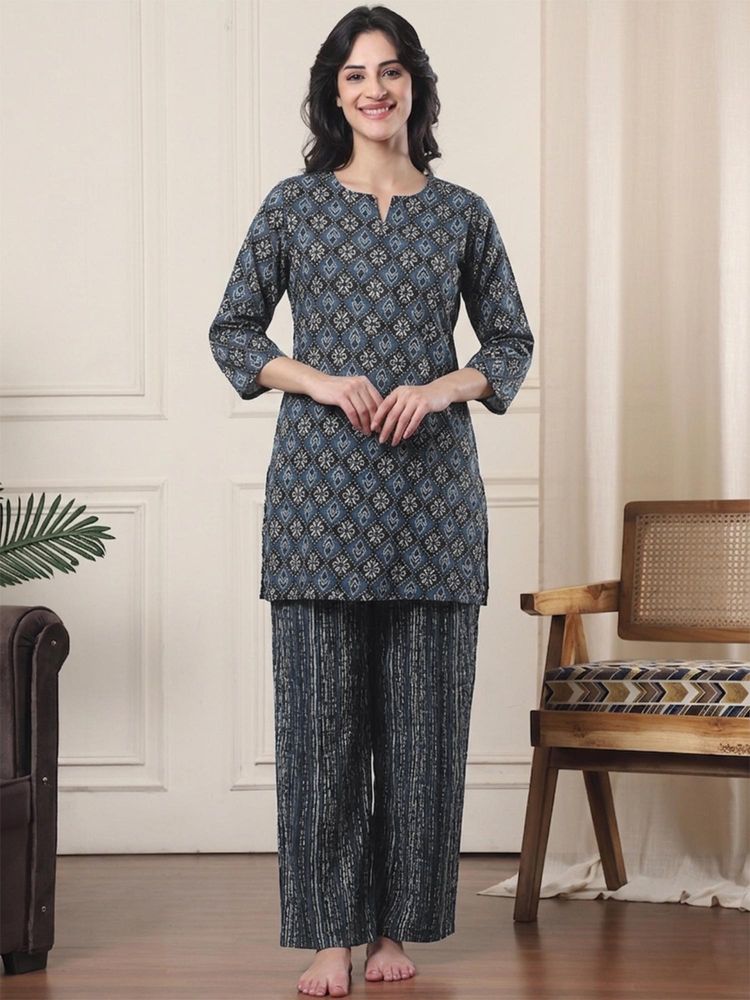 Indreams Pure Comfort Cotton Night Suit Black-image-9