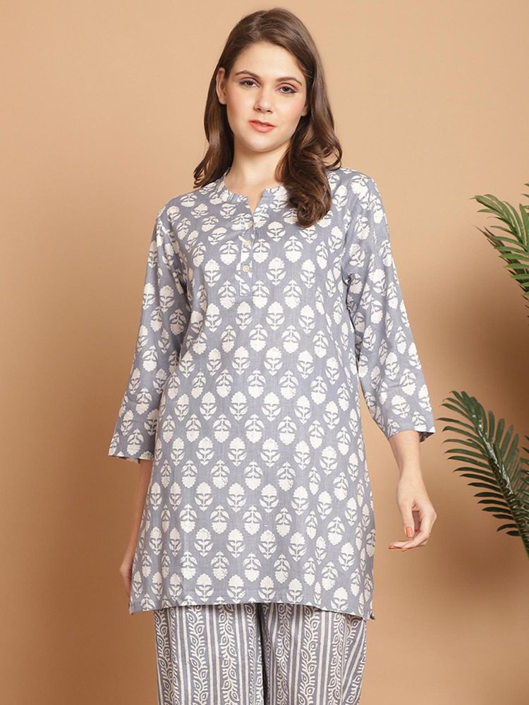 Indreams Summer Cotton Woven Kurti Grey-image-28