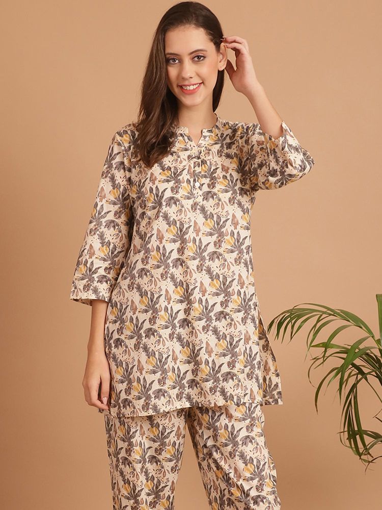 Indreams Summer Cotton Woven Kurti Beige-picture-15
