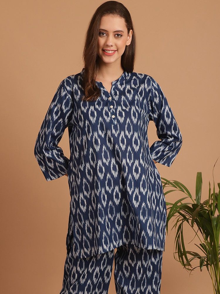 Indreams Summer Cotton Woven Kurti Blue-picture-10