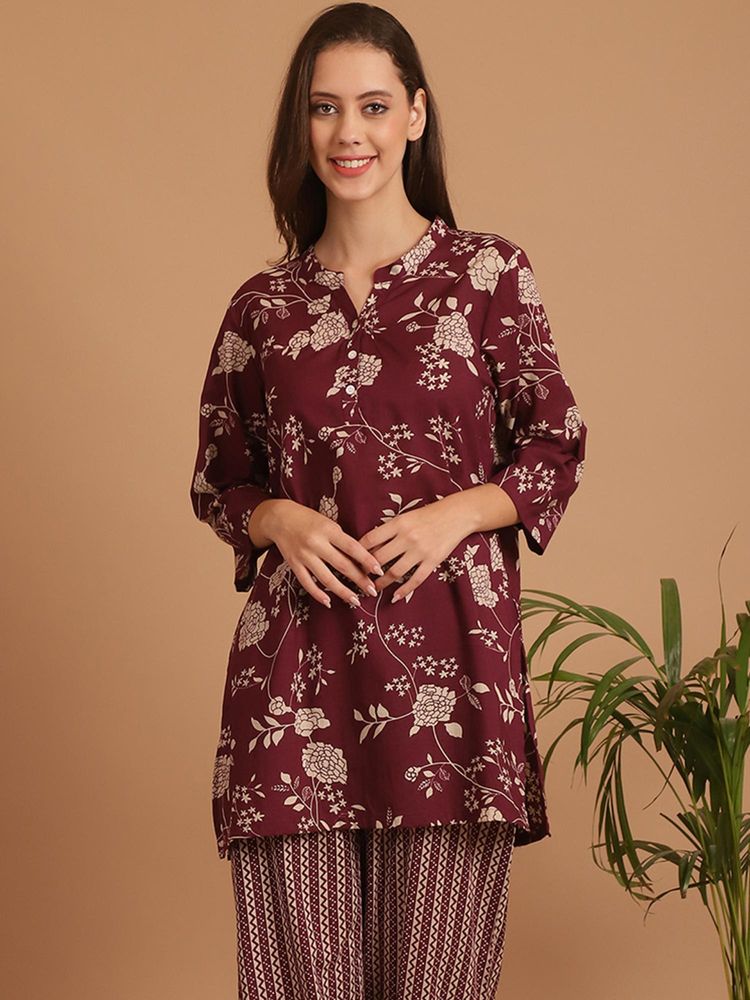 Indreams Summer Cotton Woven Kurti Red-image-5