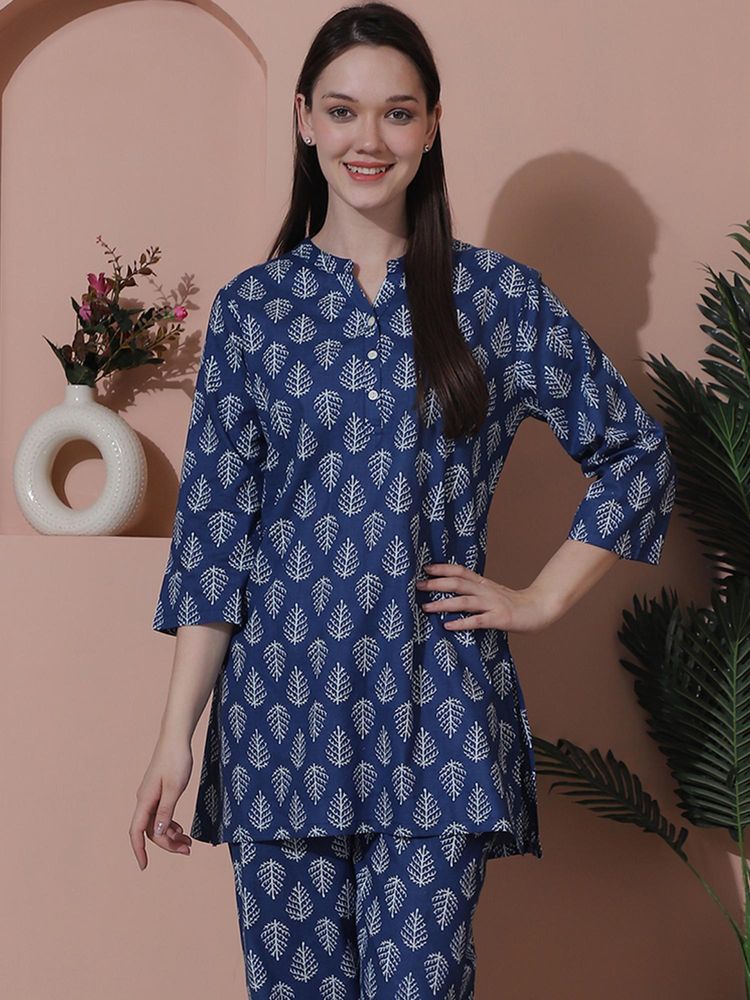 Indreams Summer Cotton Woven Kurti Blue-image-11