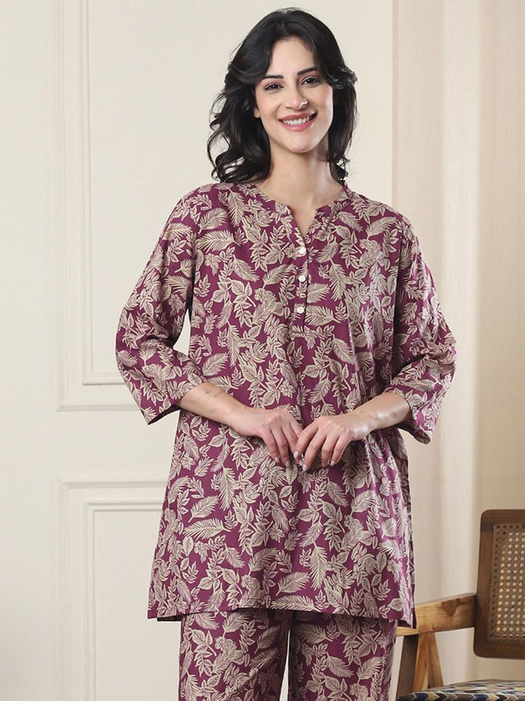 Indreams Summer Cotton Woven Kurti Purple-picture-22
