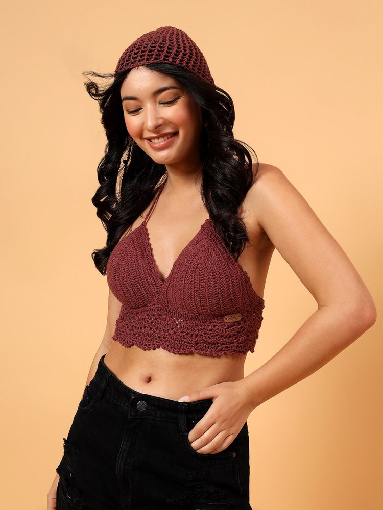 Velvery Crochet Beach Bralette - Maroon-image-3