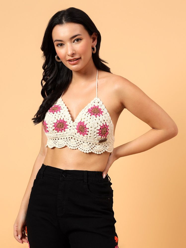 Velvery Crochet Floral Design Bralette -White-picture-19
