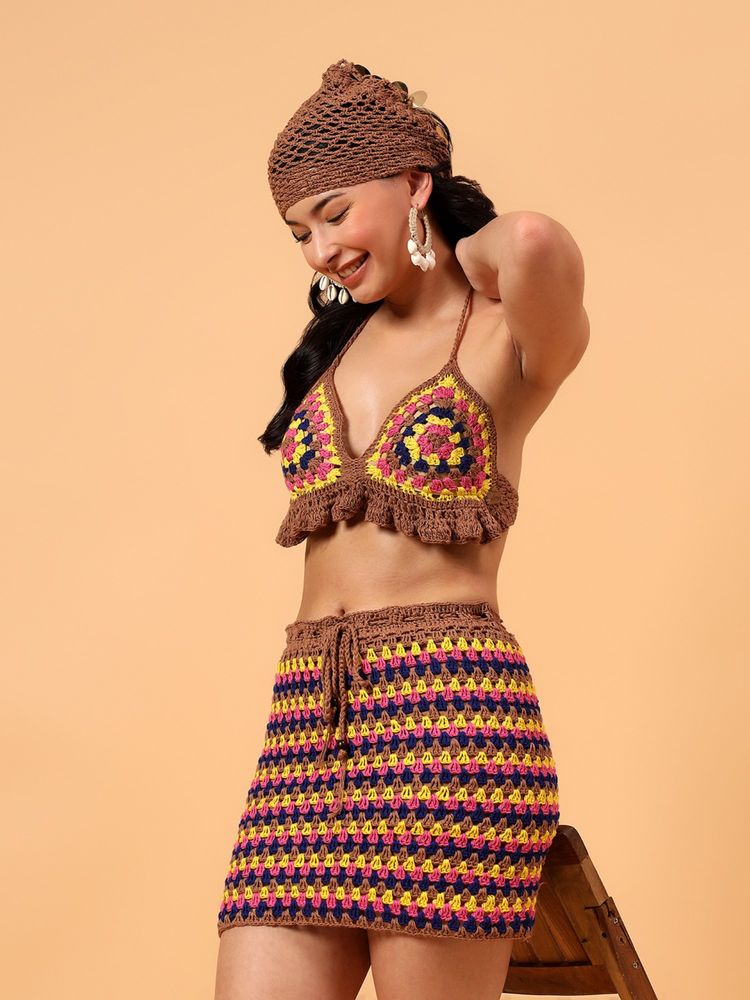 Velvery Crochet Bohemian Beachwear Bralette - Brown-picture-25