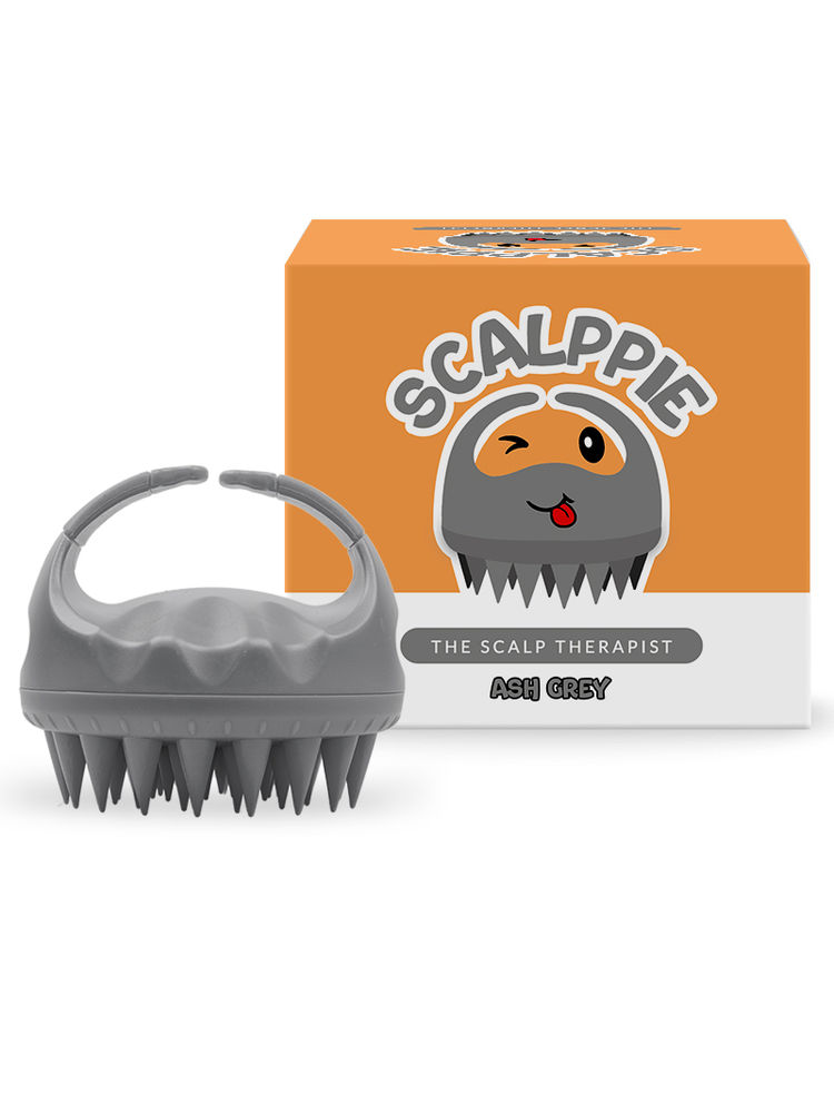 Scalppie Silicon Hair Scalp Massager & Shampoo Brush Scrub For Hair Growth & Anti Dandruff - Grey