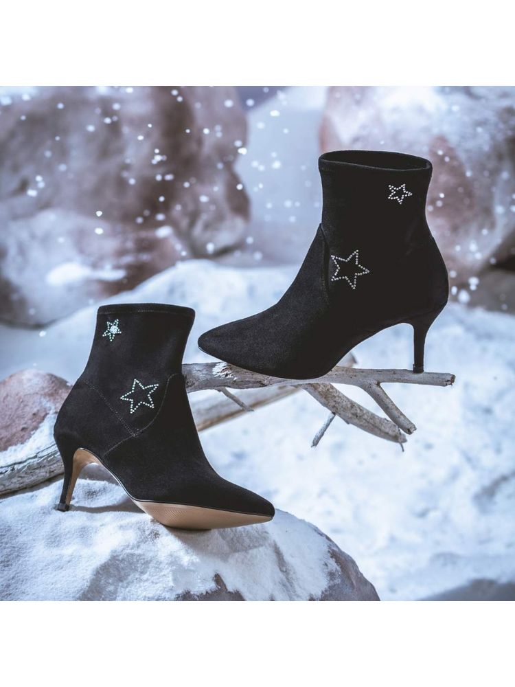 Saint G Penelope Star Embellished Black Stretch Suede Ankle Boots-image-43