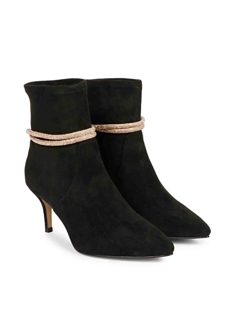 Saint G Reyna Black Stretch Suede Golden Cord String Boots-image-40