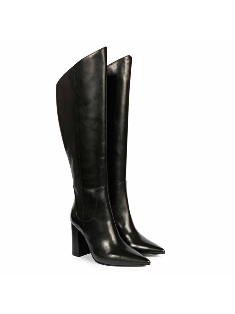 Saint G Celia Black Leather Block Heel Long Boots-picture-21