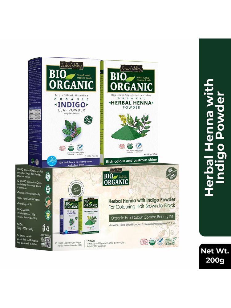 Indus Valley Bio Organic Indigo Powder & Henna Powder Combo 100% Natural for Black Hair Colour-picture-11