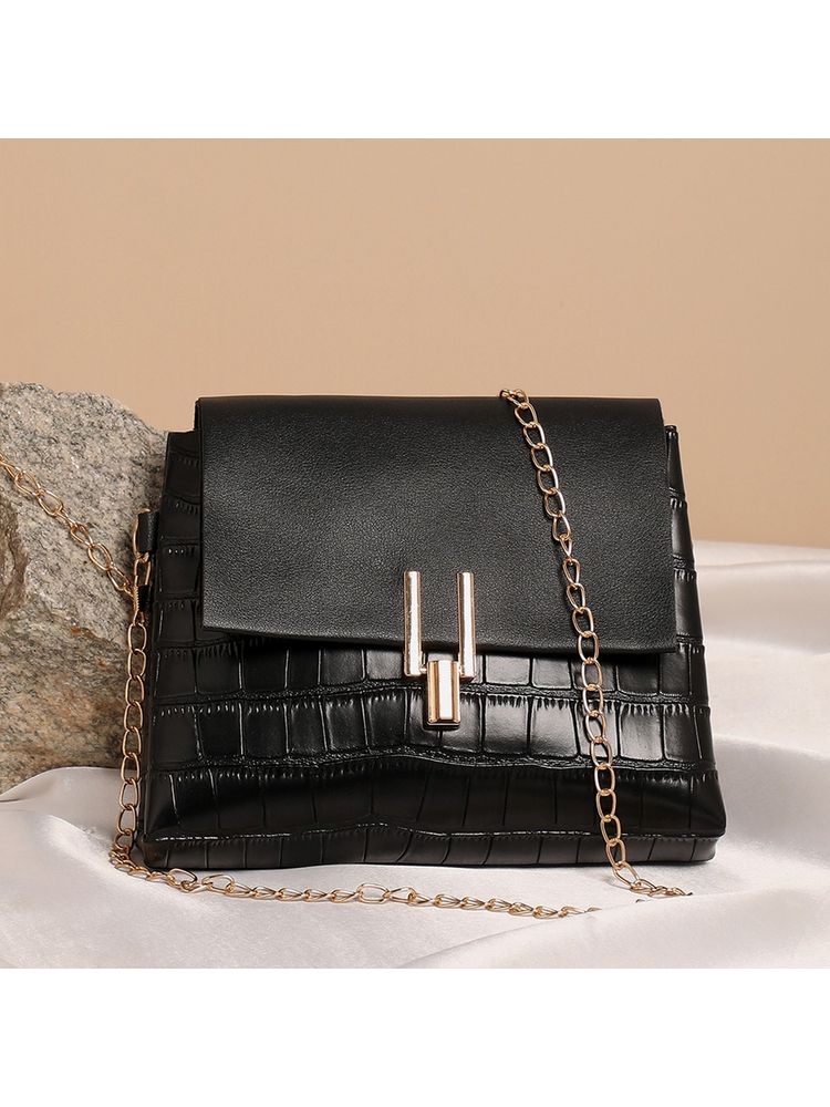 Haute Sauce Black Textured Vegan Leather Sling Bag